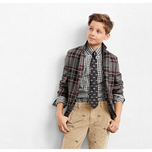 Brooks Brothers Boys 16 Two-Button Plaid 100% Wool Suit Jacket Preppy Tux Gray